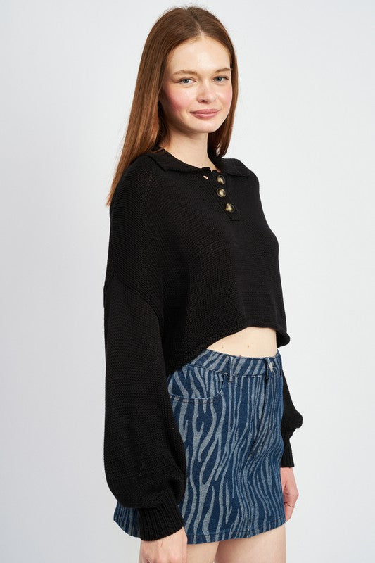 Emory Park BUTTON UP BOXY CROPPED SWEATER