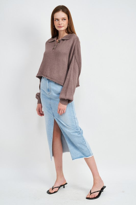 Emory Park BUTTON UP BOXY CROPPED SWEATER