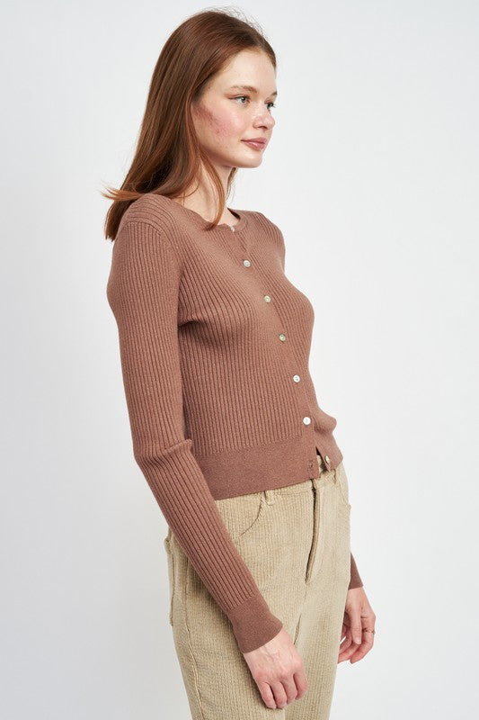 Emory Park LONG SLEEVE BUTTON UP CROP TOP