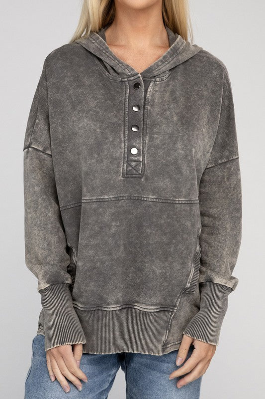 ZENANA French Terry Acid Wash Kangaroo Pocket Hoodie