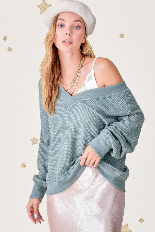 La Miel Holly Waffle Knit Top