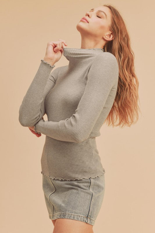 Aemi + Co Marcey Mock Neck Ribbed Knit Top Sweater