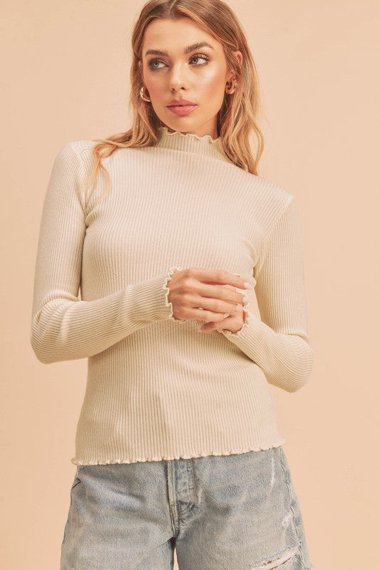 Aemi + Co Marcey Mock Neck Ribbed Knit Top Sweater