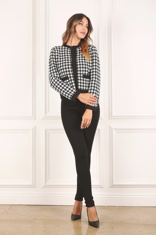 Load image into Gallery viewer, Lilou Black check knitted jacket
