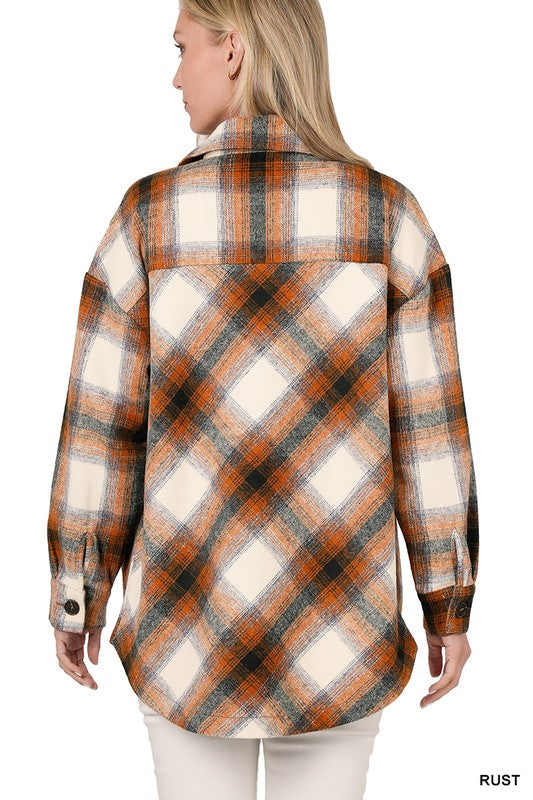 Load image into Gallery viewer, ZENANA Yarn Dyed Plaid Shacket With Pockets

