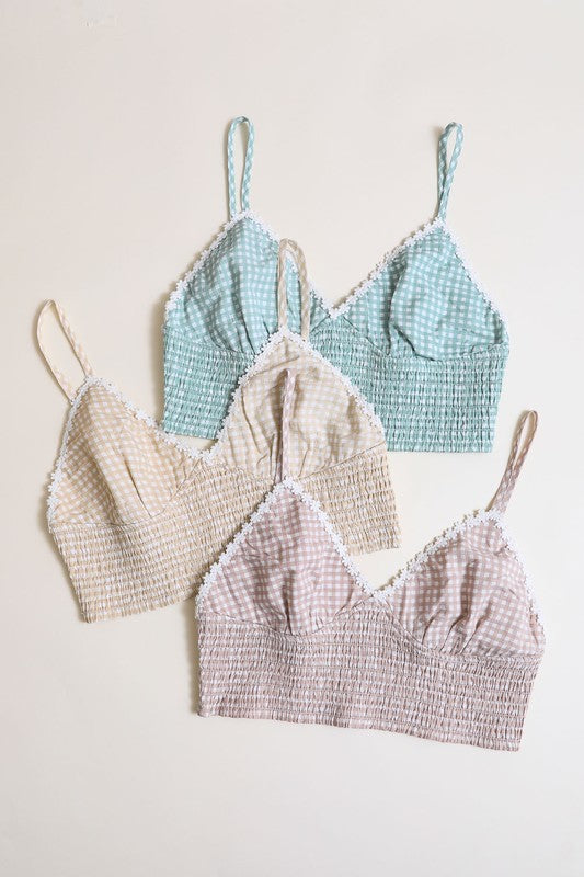 Leto Plus Size Gingham Smocked Bralette