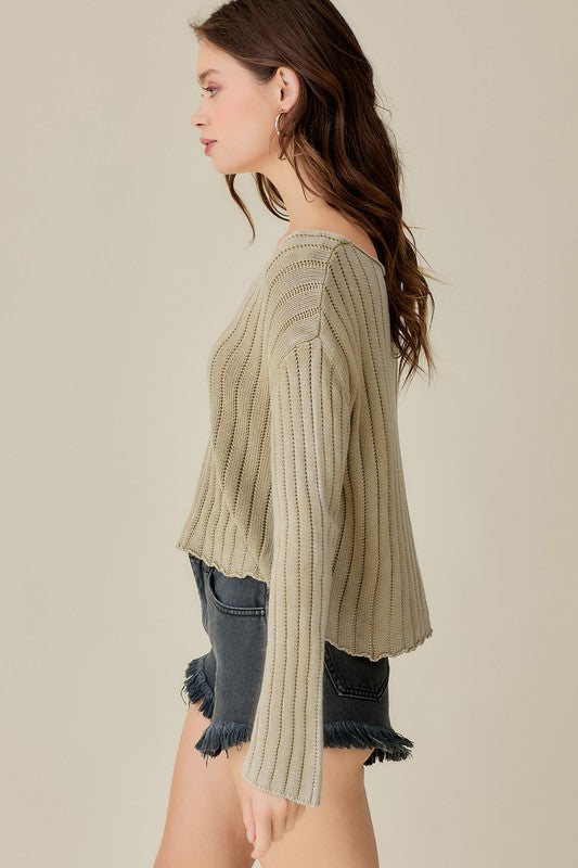 Mustard Seed Junior V-Neck Washed Crop Sweater