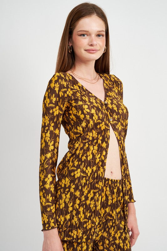 Emory Park BUTTON FRONT PRINTED PLISSE TOP