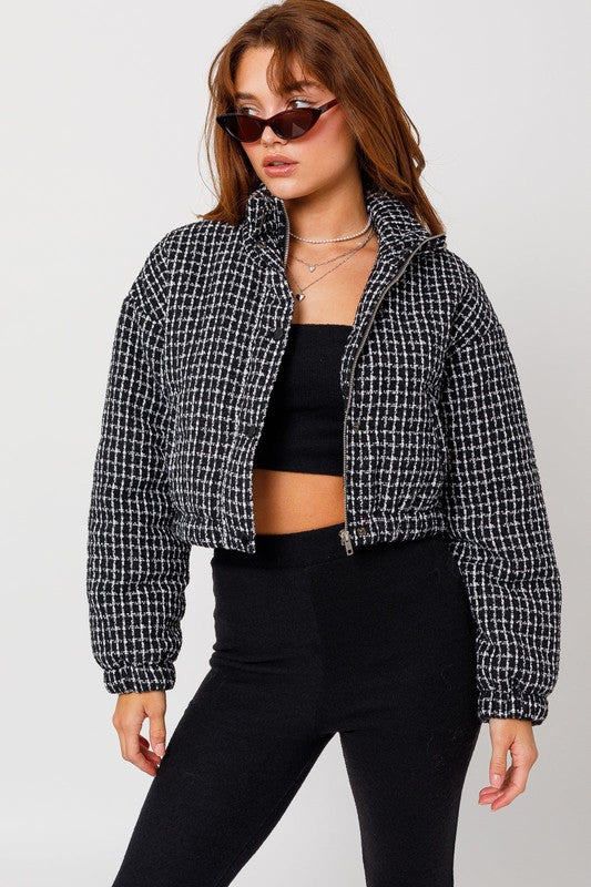 LE LIS Tweed Crop Puffer Jacket