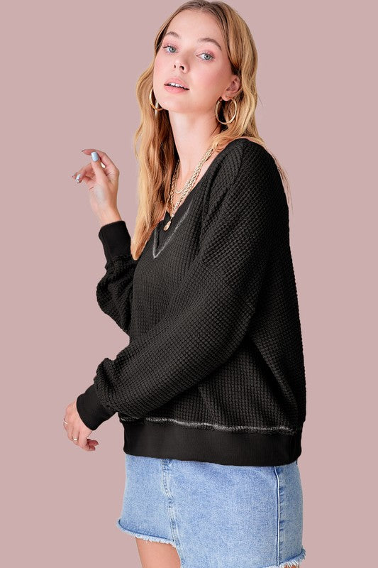 La Miel Holly Waffle Knit Top