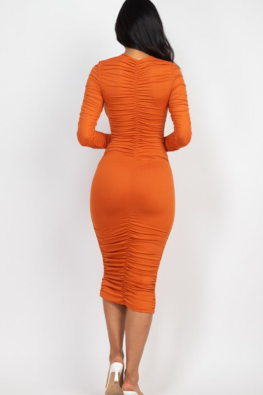 Capella Ruched Long Sleeve Midi Dress