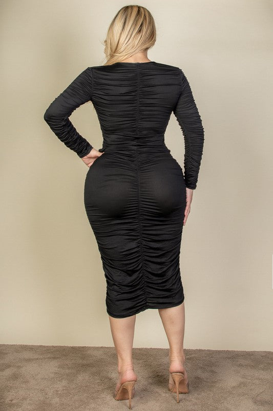 Capella Curvy Plus Size Ruched Long Sleeve Midi Dress