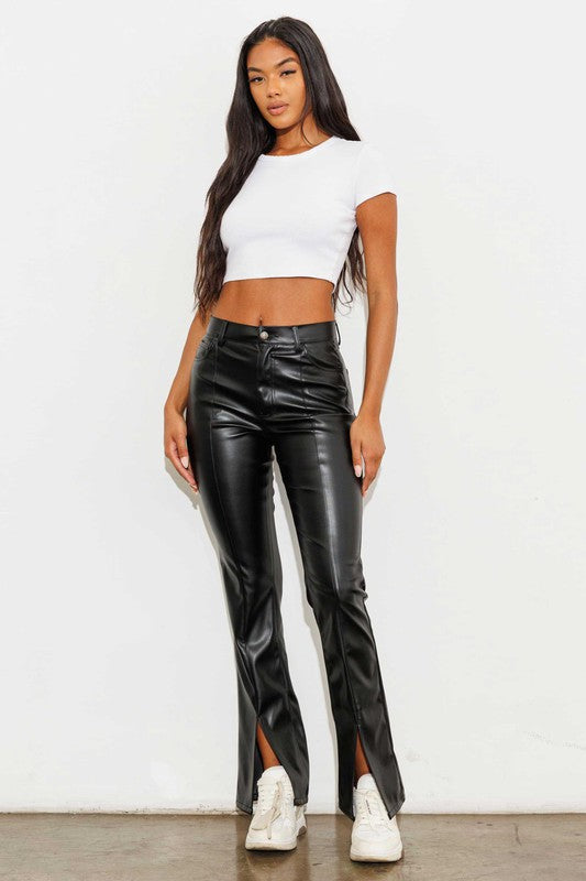 Vibrant M.i.U Vegan Leather Front Slit Bootcut