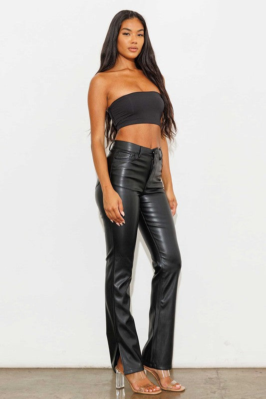 Vibrant M.i.U Vegan Leather Side Slit Bootcut