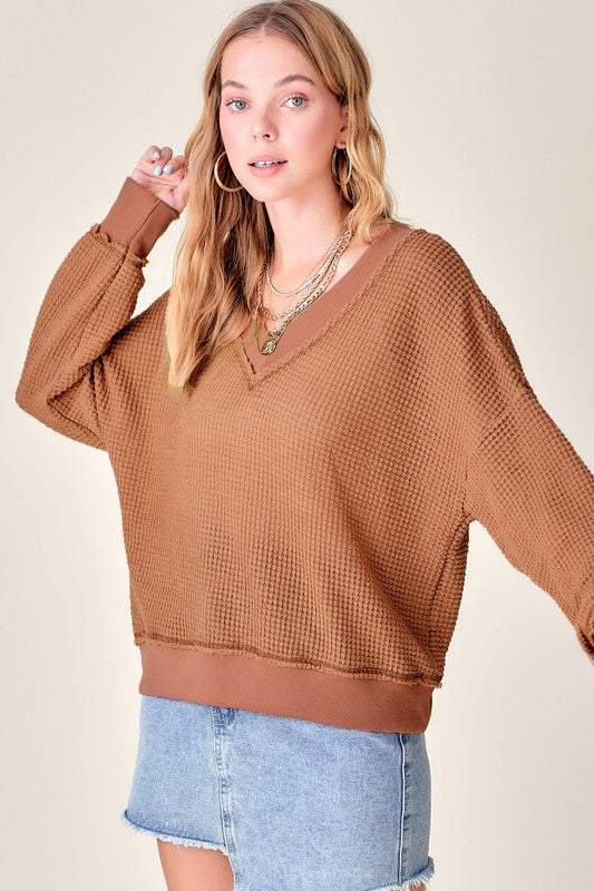 La Miel Holly Waffle Knit Top