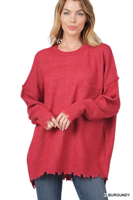 Load image into Gallery viewer, ZENANA Distressed Melange Oversized Sweater
