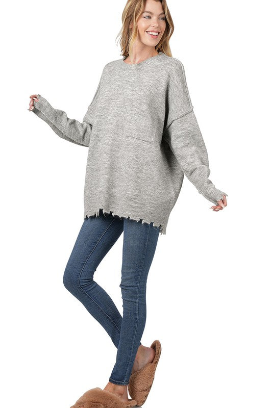 ZENANA Distressed Melange Oversized Sweater