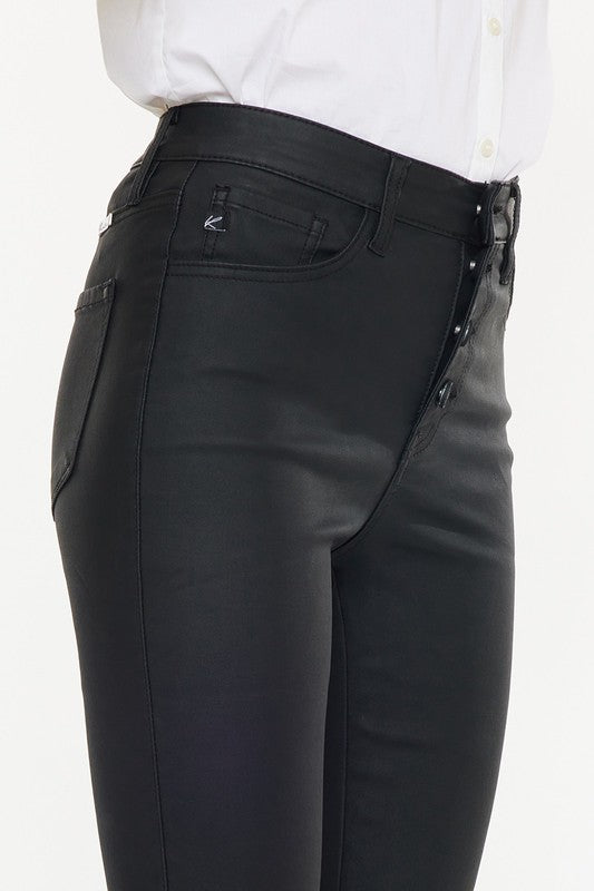 Kan Can High Rise Black Coated Ankle Skinny Jean