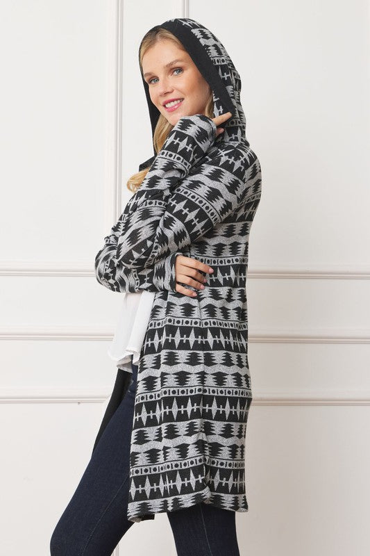 Load image into Gallery viewer, EG fashion Plus Long Tribal Print Hooded Cardigan
