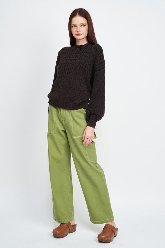 Emory Park CABLE KNIT TOP WITH BUBBLE SLEEVES