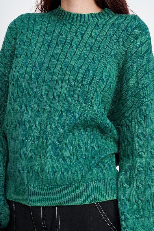 Emory Park CABLE KNIT TOP WITH BUBBLE SLEEVES