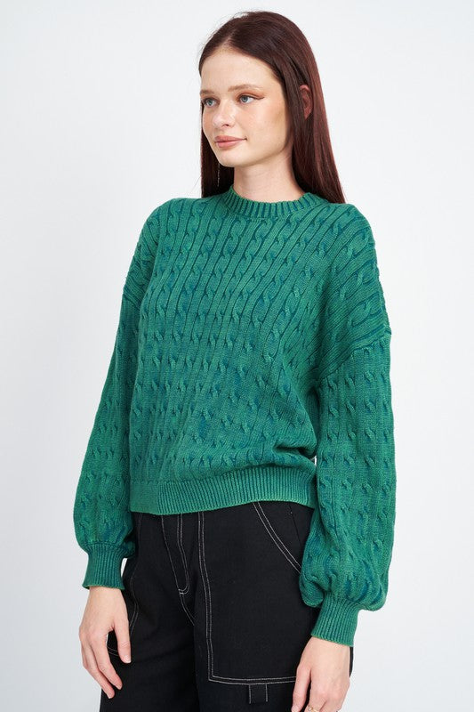 Emory Park CABLE KNIT TOP WITH BUBBLE SLEEVES