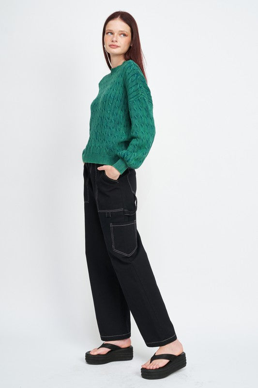 Emory Park CABLE KNIT TOP WITH BUBBLE SLEEVES