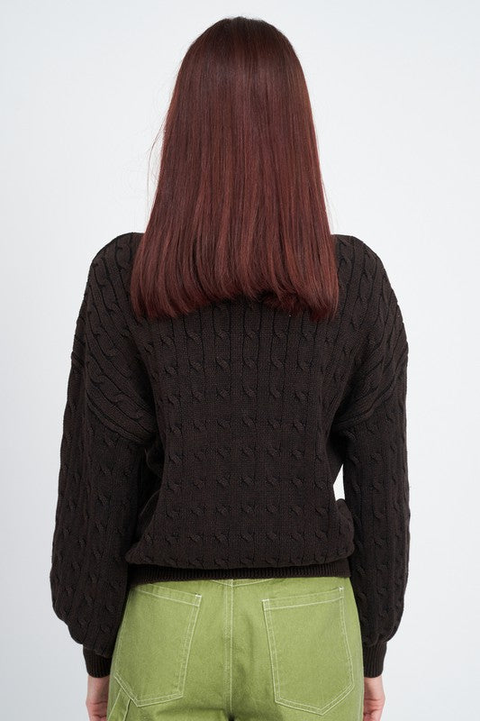 Emory Park CABLE KNIT TOP WITH BUBBLE SLEEVES