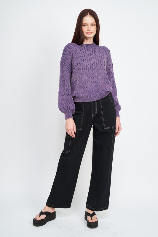 Emory Park CABLE KNIT TOP WITH BUBBLE SLEEVES