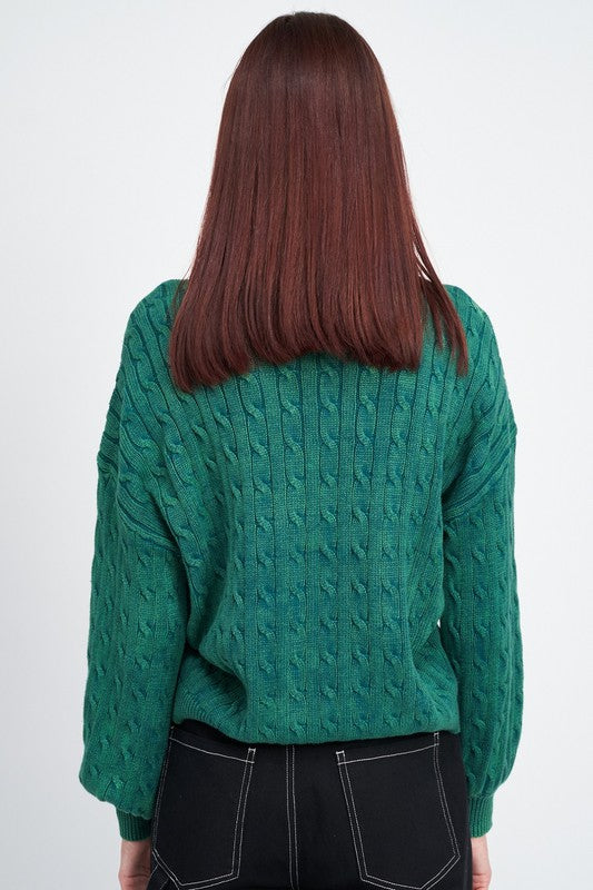 Emory Park CABLE KNIT TOP WITH BUBBLE SLEEVES