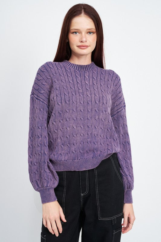 Emory Park CABLE KNIT TOP WITH BUBBLE SLEEVES