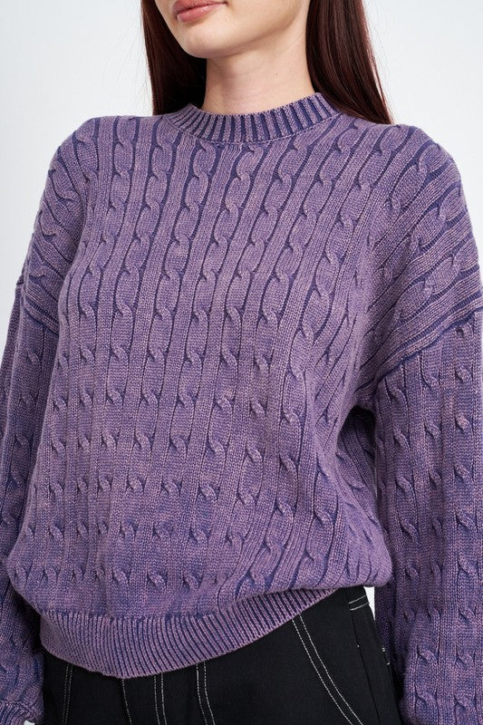 Emory Park CABLE KNIT TOP WITH BUBBLE SLEEVES