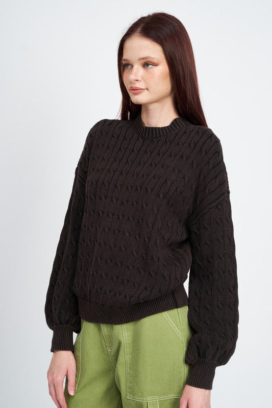 Emory Park CABLE KNIT TOP WITH BUBBLE SLEEVES