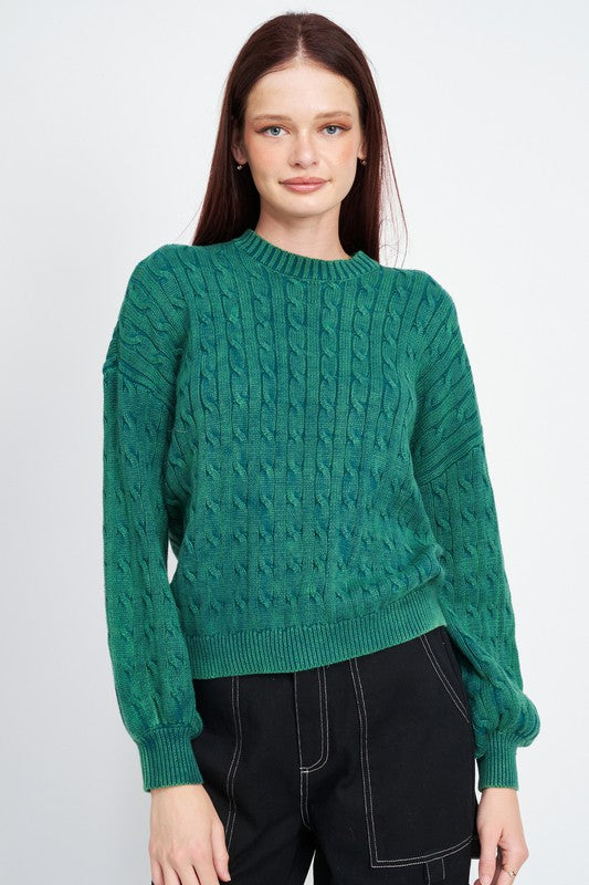 Emory Park CABLE KNIT TOP WITH BUBBLE SLEEVES