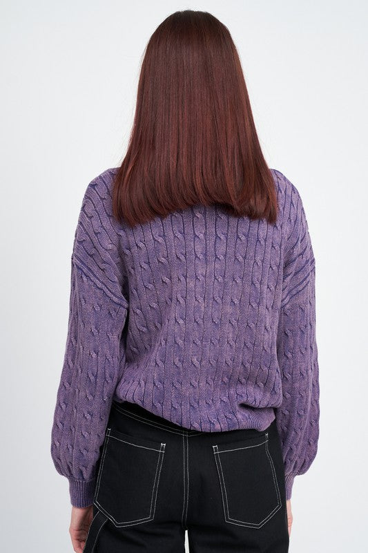 Emory Park CABLE KNIT TOP WITH BUBBLE SLEEVES