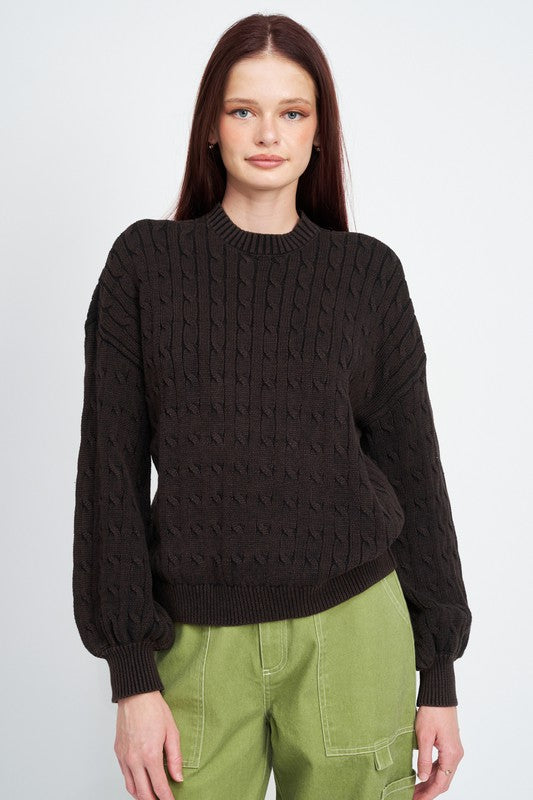 Emory Park CABLE KNIT TOP WITH BUBBLE SLEEVES