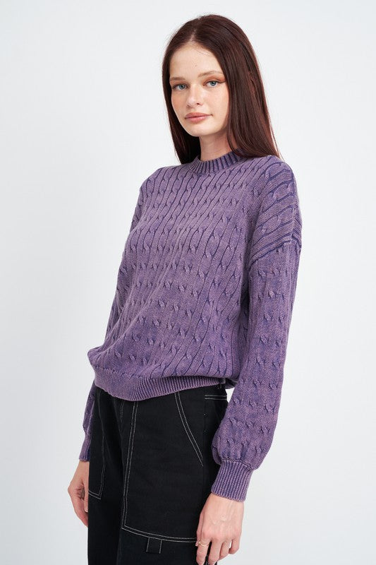 Emory Park CABLE KNIT TOP WITH BUBBLE SLEEVES