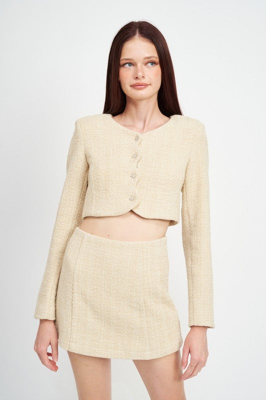 Emory Park LONG SLEEVE BUTTON UP CROPPED TOP