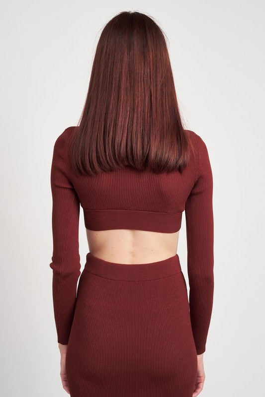 Emory Park V NECK CROPPED SWEATER TOP