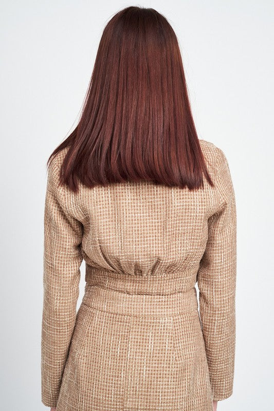 Emory Park CROPPED TWEED JACKET WITH SHIRRING DETAIL