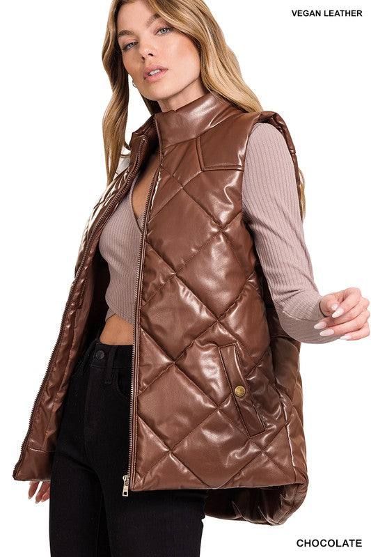 ZENANA Vegan Leather Puffer Vest