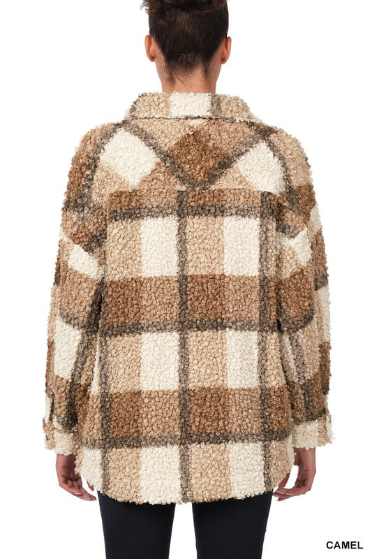 Load image into Gallery viewer, ZENANA Sherpa Plaid shacket With Pockets
