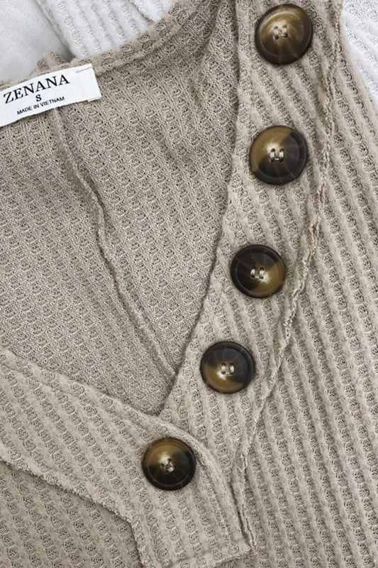 Load image into Gallery viewer, ZENANA Brushed Thermal Waffle Button Detail Sweater
