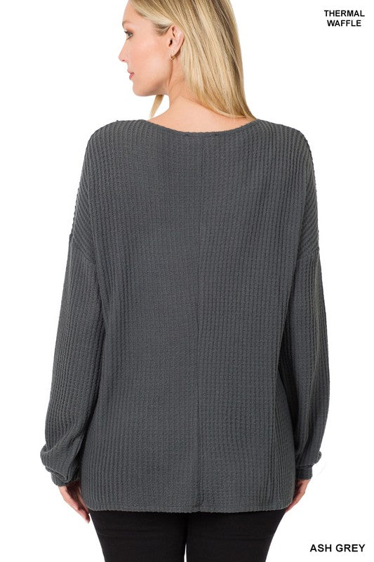 Load image into Gallery viewer, ZENANA Brushed Thermal Waffle Button Detail Sweater

