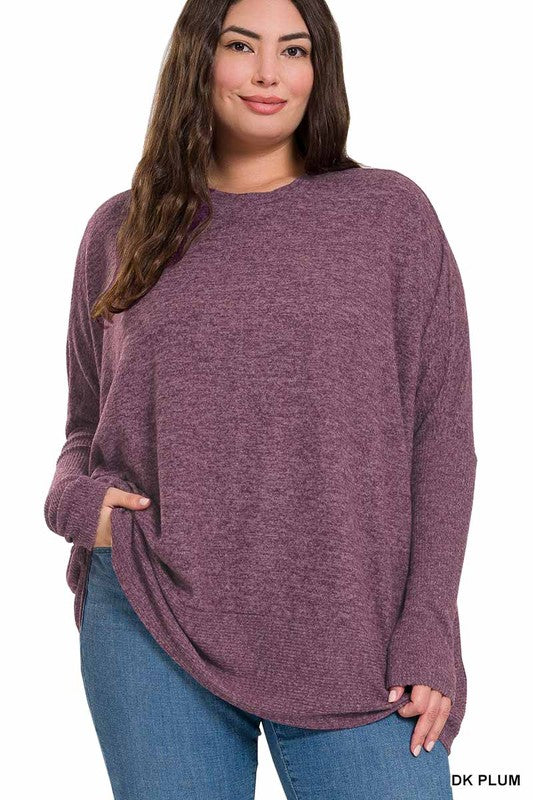 ZENANA Plus Brushed Melange Hacci Oversized Sweater