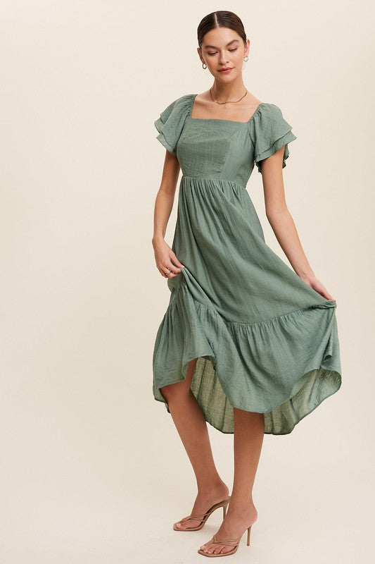 Listicle Square Neck Ruffled Short Sleeve Maxi Dress