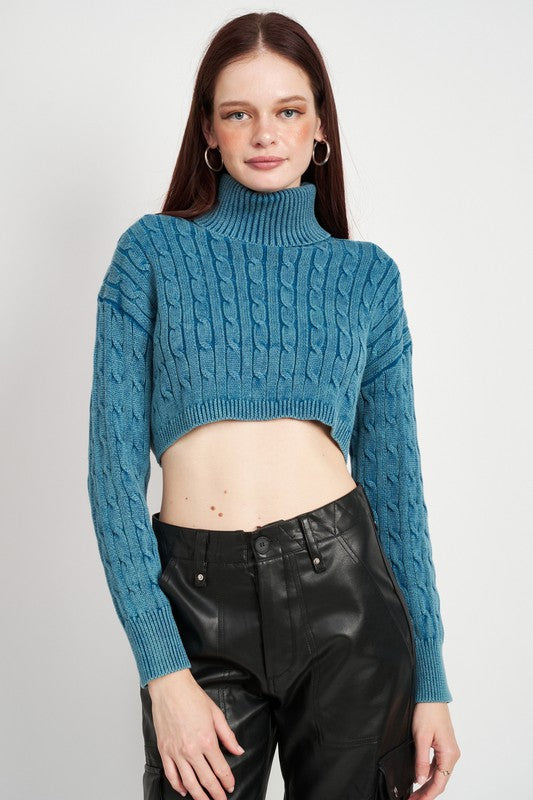 Emory Park TURTLE NECK CABLE KNIT CROP TOP