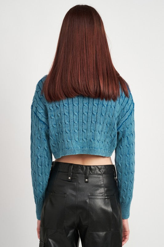 Emory Park TURTLE NECK CABLE KNIT CROP TOP