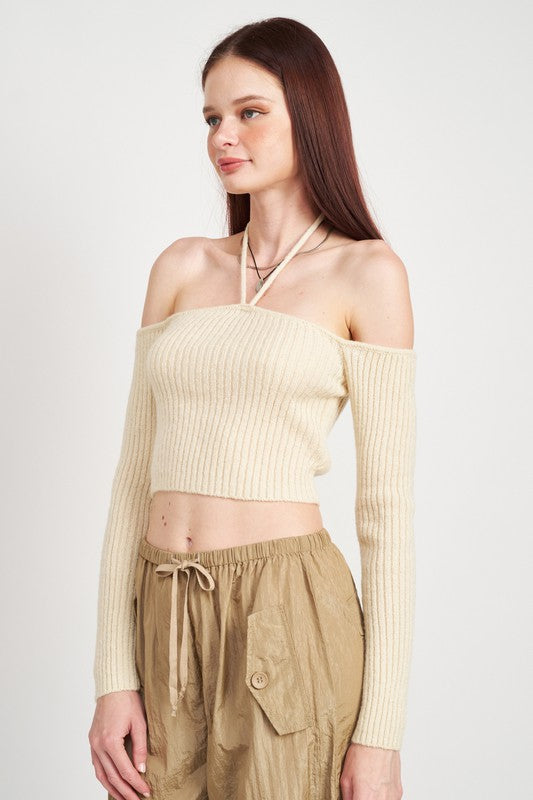 Emory Park OFF THE SHOULDER CROPPED KNIT TOP