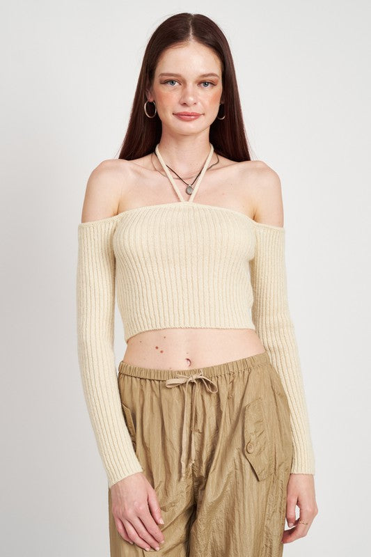 Emory Park OFF THE SHOULDER CROPPED KNIT TOP